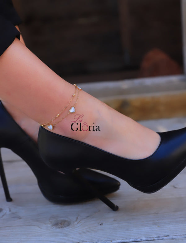 خلخال ذهبي بأشكال قلب