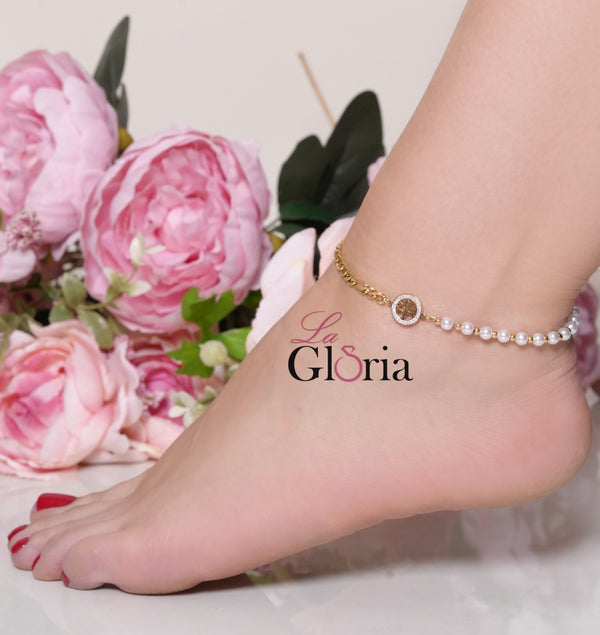 خلخال لؤلؤي ذهبي أنيق