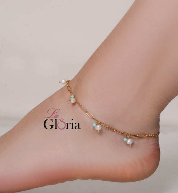 خلخال ذهبي بخرز لؤلؤ