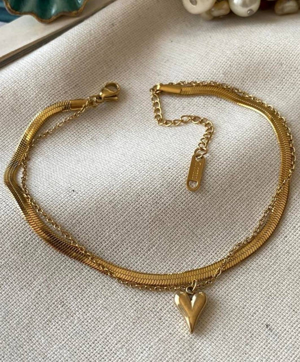 خلخال سلسلتين قلب ذهبي